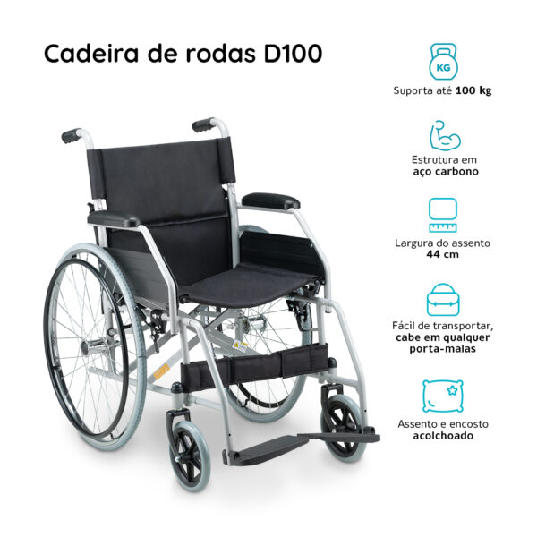 Cadeira De Rodas Em Aço Dobrável Suporta 120Kg D100 Dellamed - Image 9