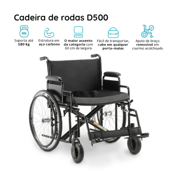 Cadeira de Rodas D500 Aço - 180KG - Image 6