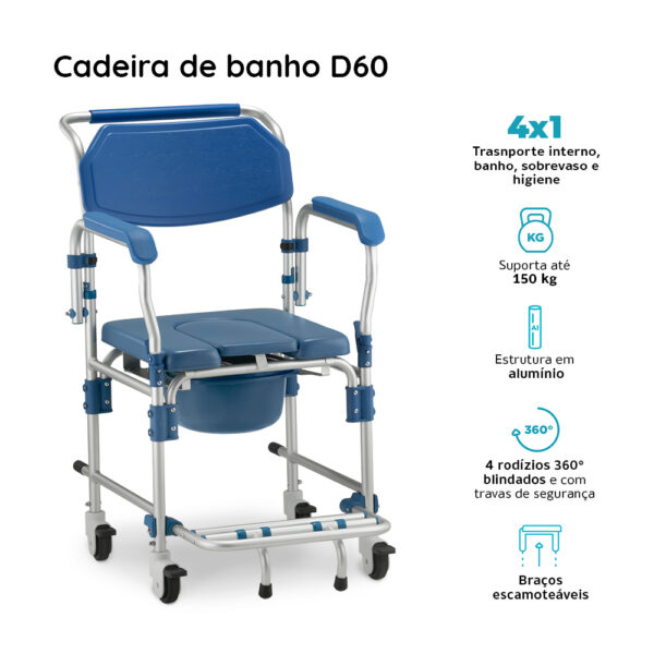 Cadeira de Banho Alumínio D60 - 150KG - Image 7