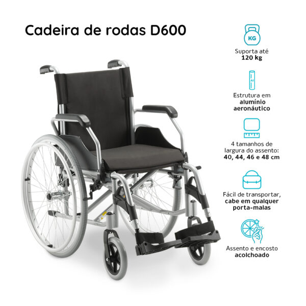 Cadeira de Rodas D600 T46 Alumínio - 120KG - Image 8