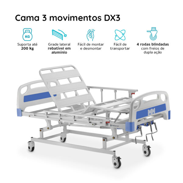 Cama Hospitalar DX3 3 Movimentos até 200 Kg Dellamed - Image 8