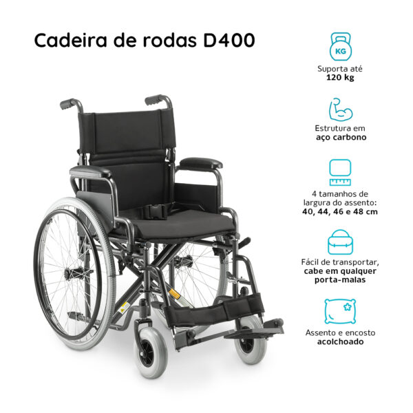 Cadeira de Rodas Modelo D400 T46 Aço – 120KG - Image 8