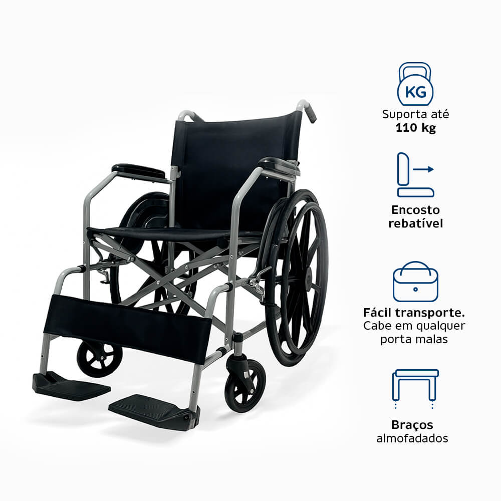 Cadeira de Rodas Manual Até 110kg Com Encosto Rebatível D100 POP - Imagem 2